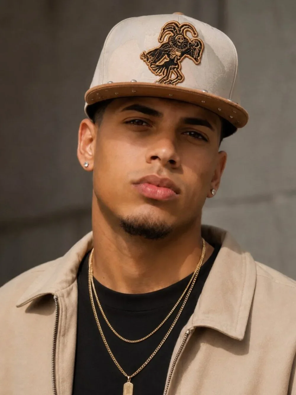 NWT Top Level Beige Brown Skeleton Jester Studded Snapback Hat Streetwear OS